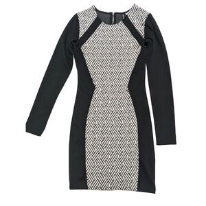 H&M Black & White Hourglass Pattern Long sleeve Dress Size 6